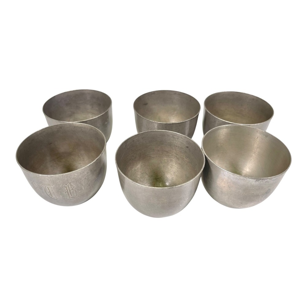 Stieff Pewter  Jefferson Cup Set of 6 Engraved Vintage Colonial Decor